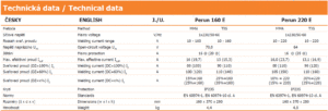 Perun 160E a Perun 220E - technická data